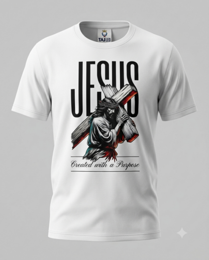 Jesus – Created with a Purpose- Cotton Unisex Round Neck Tee- Platinum 180 Super Delicate Cotton